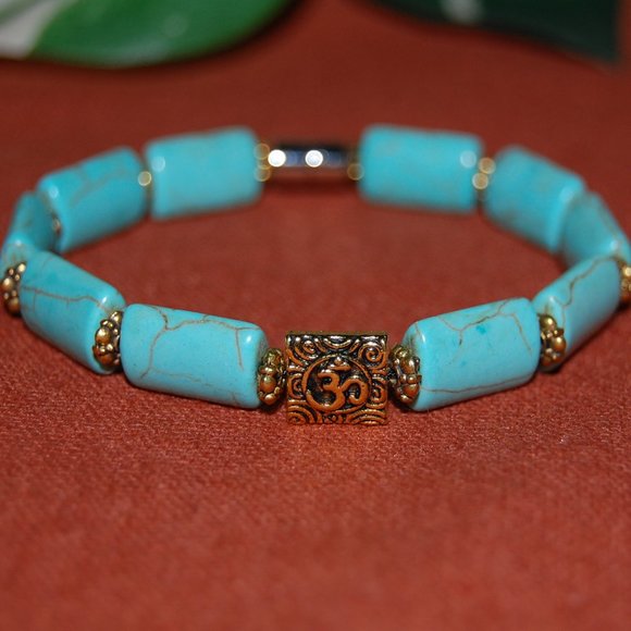 Om Bracelet,Turquoise Long Beads,Magnetic Clasp Bracelet,Yoga Bracelet - Picture 3 of 4